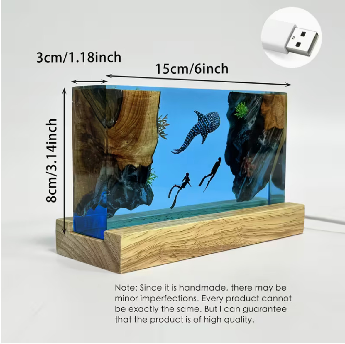 Whale and Divers Resin Lamp