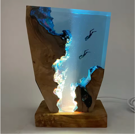 Dolphin and Divers Resin Lamp