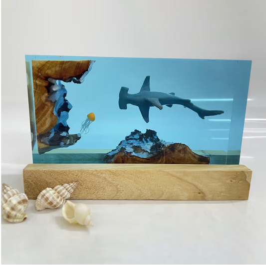 Hammerhead Shark and Jellyfish Resin Lamp
